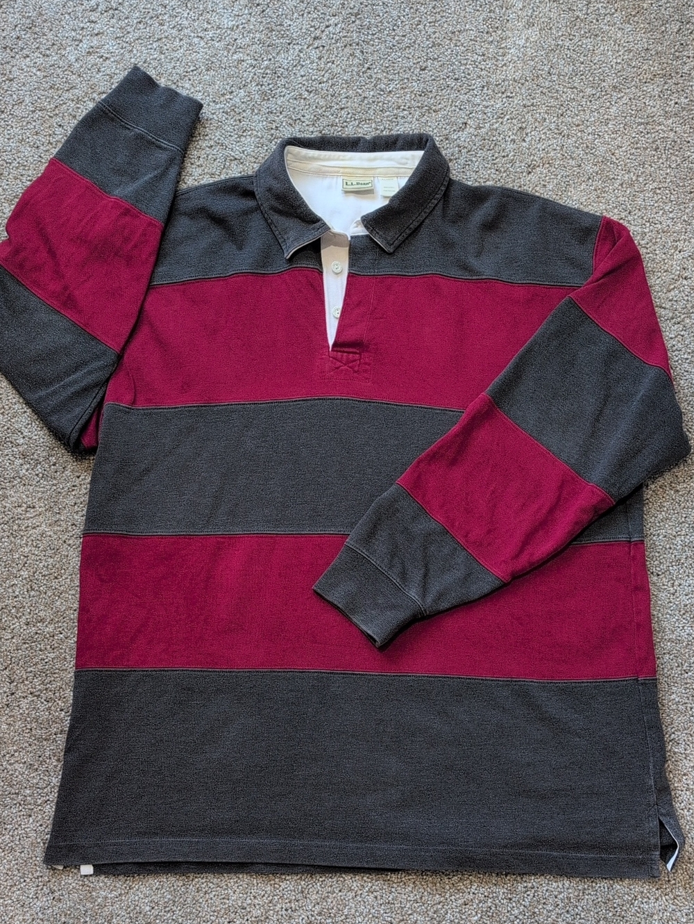 Mens Striped Rugby Polo - Charcoal & Burgundy
